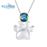 Silver & Gold Paw Print Necklace with Topaz- 18 Inches